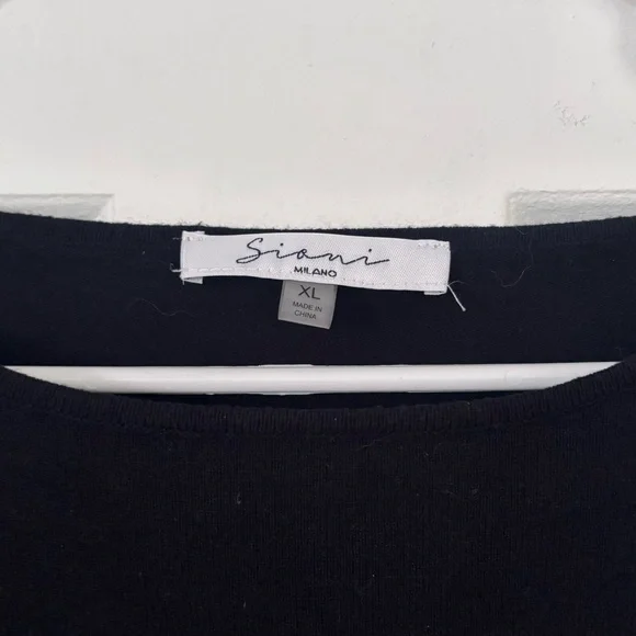 Siani Milano Black Shirt with Faux Leather Puff Sleeves Size XL - Picture 3 of 4